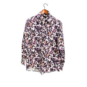 Saint & Sofia Black Blurred Floral Button Down Longsleeve Blouse Size 8